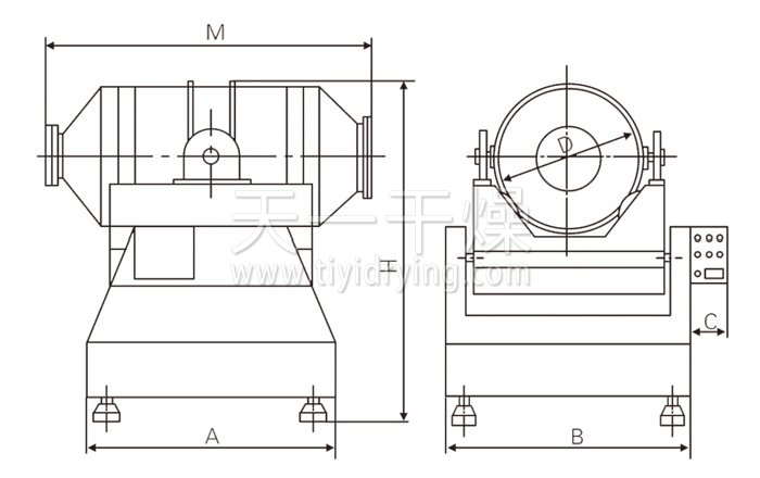二維運(yùn)動混合機(jī)結(jié)構(gòu)示意圖 二維運(yùn)動混合機(jī)結(jié)構(gòu)示意圖